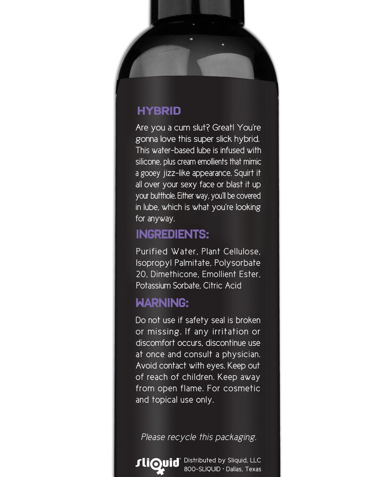 Black bottle with text on a white background