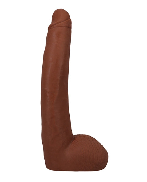 Lifelike Alex Jones 11 inch molded clone dildo side profile view showing realistic curve
