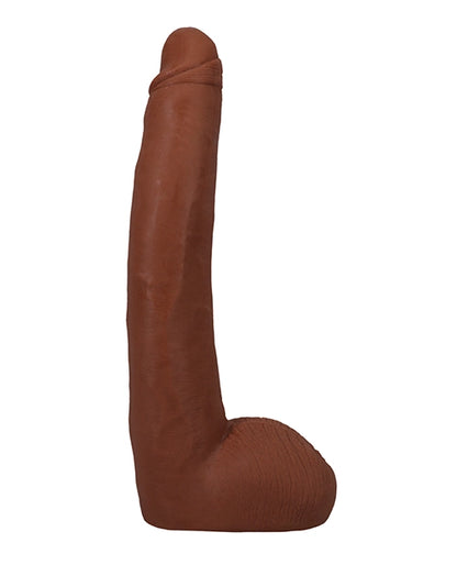 Lifelike Alex Jones 11 inch molded clone dildo side profile view showing realistic curve