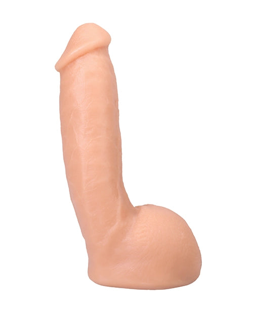 Side profile view of the lifelike Girthmasterr molded dildo showing natural curve and veins