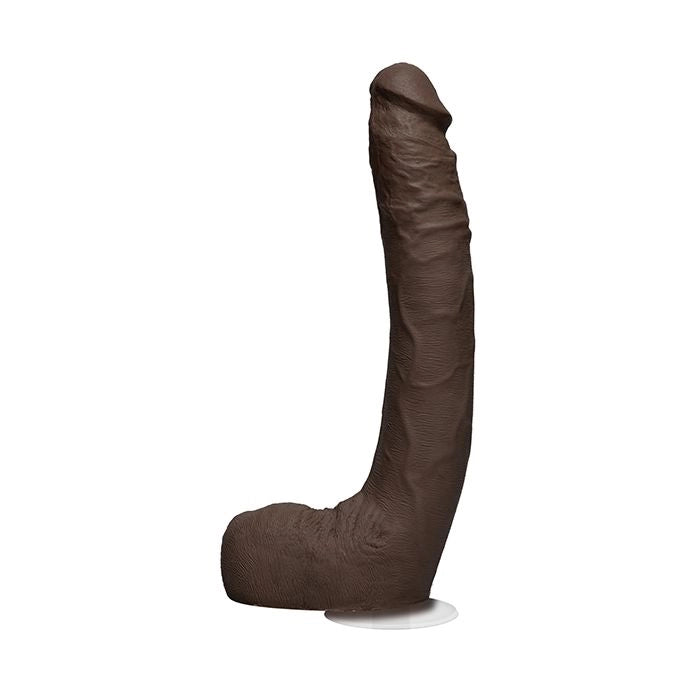Lifelike Jax Slayher 10 inch molded clone dildo side profile view showing realistic curve