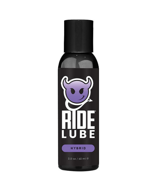 Black bottle of Ride Lube with a purple logo on a white background