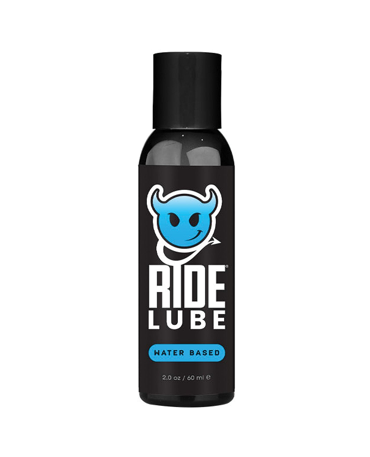 Black bottle of Ride Lube with a blue logo on a white background
