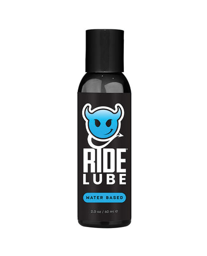 Black bottle of Ride Lube with a blue logo on a white background