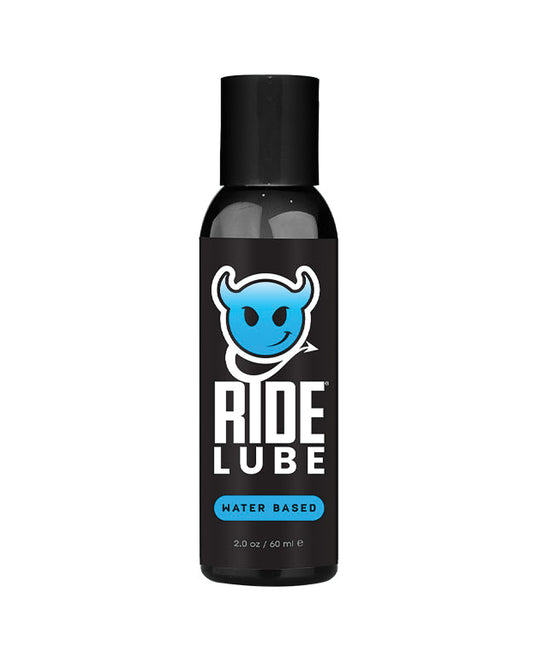 Black bottle of Ride Lube with a blue logo on a white background