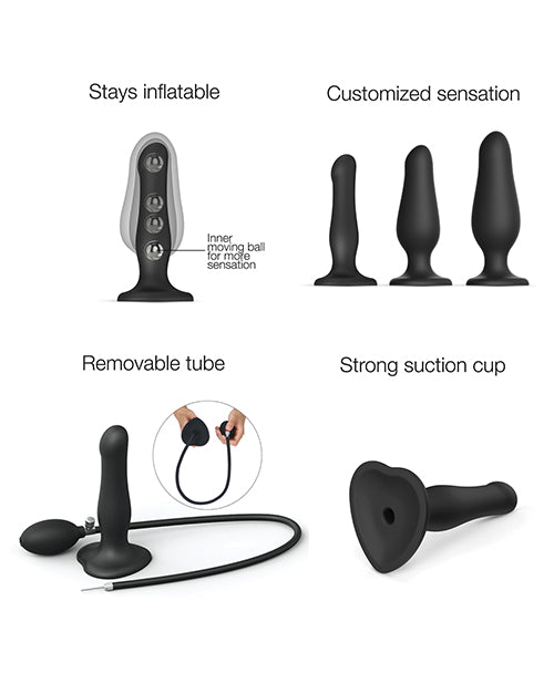 Strap On Me Inflatable Dildo Plug | Black Liquid Silicone